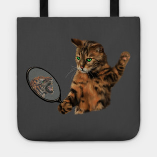 Funny Cat Motivational, Mirror Reflecting Tiger, Cat Lover Tote