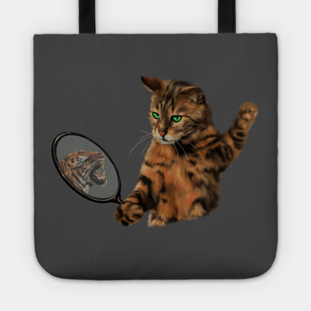 Funny Cat Motivational, Mirror Reflecting Tiger, Cat Lover Tote by logiamerch