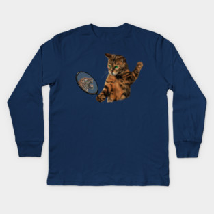 Funny Cat Motivational, Mirror Reflecting Tiger, Cat Lover Kids Long Sleeve T-Shirt