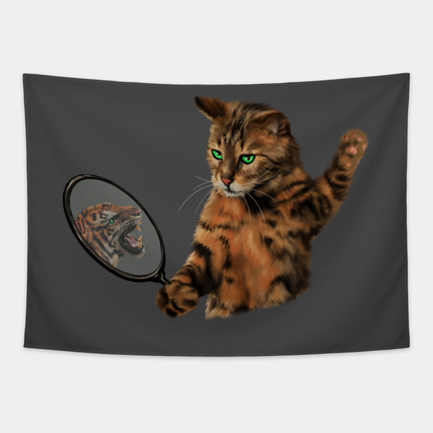 Funny Cat Motivational, Mirror Reflecting Tiger, Cat Lover Tapestry by logiamerch