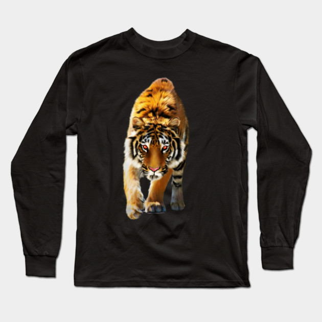 Tiger stalking, Love Tigers, Big Cat Long Sleeve T-Shirt by logiamerch