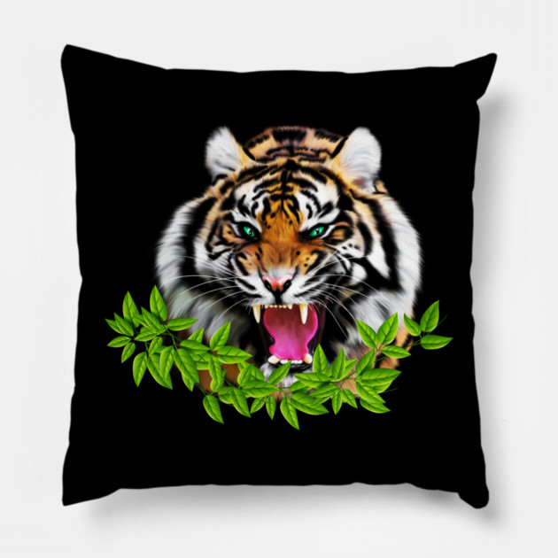 Tiger Roaring Tropical, Big Cat, Love Tigers Pillow by logiamerch