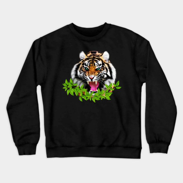 Tiger Roaring Tropical, Big Cat, Love Tigers Crewneck Sweatshirt by logiamerch