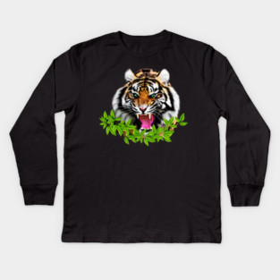 Tiger Roaring Tropical, Big Cat, Love Tigers Kids Long Sleeve T-Shirt
