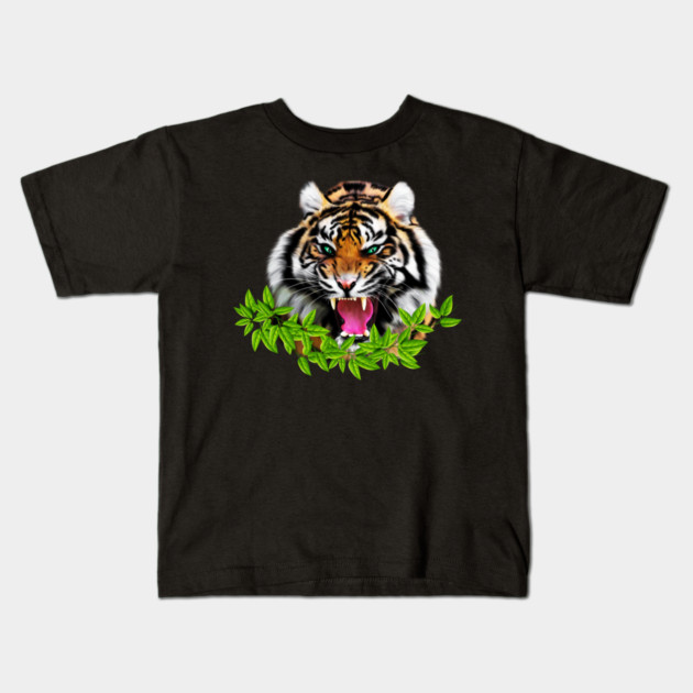 Tiger Roaring Tropical, Big Cat, Love Tigers Kids T-Shirt by logiamerch