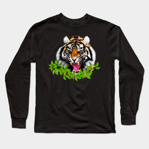 Tiger Roaring Tropical, Big Cat, Love Tigers Long Sleeve T-Shirt by logiamerch