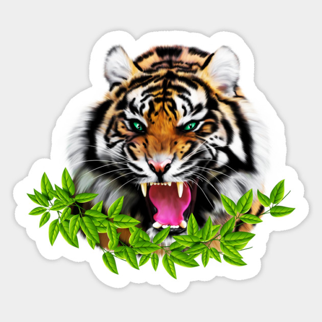 Tiger Roaring Tropical, Big Cat, Love Tigers Sticker by logiamerch