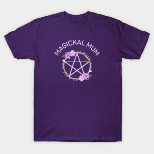 Magickal Mum Purple Lilac Floral Pentacle Cheeky Witch® T-Shirt