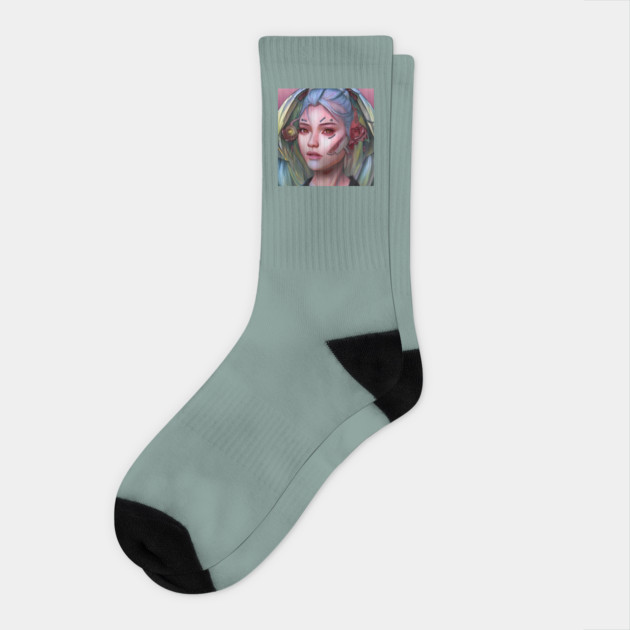 Cyber Girl With Earphones Socks by animegirlnft