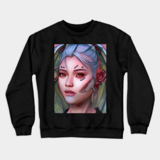 Cyber Girl With Earphones Crewneck Sweatshirt