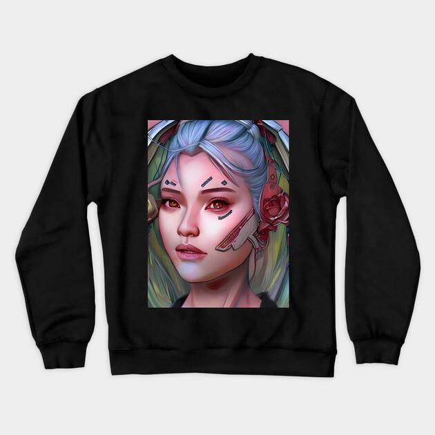 Cyber Girl With Earphones Crewneck Sweatshirt by animegirlnft