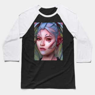Cyber Girl With Earphones Baseball T-Shirt