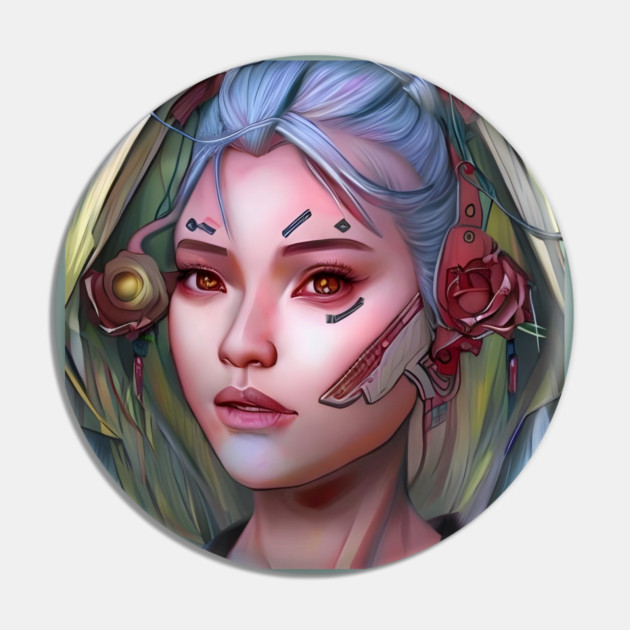 Cyber Girl With Earphones Pin by animegirlnft