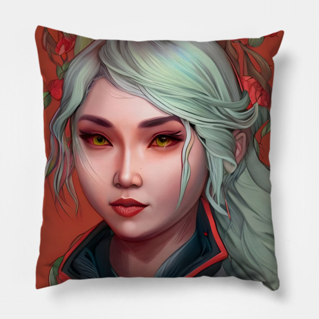 witchy girl manga fashion with yellow eyes Pillow by animegirlnft