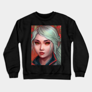 witchy girl manga fashion with yellow eyes Crewneck Sweatshirt