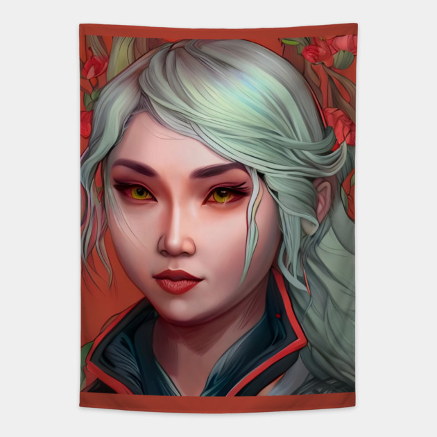 witchy girl manga fashion with yellow eyes Tapestry by animegirlnft