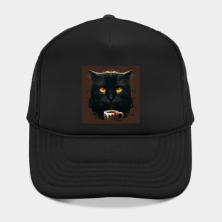 Black Cat Drinking Coffee, Coffee Cat Lover Hat