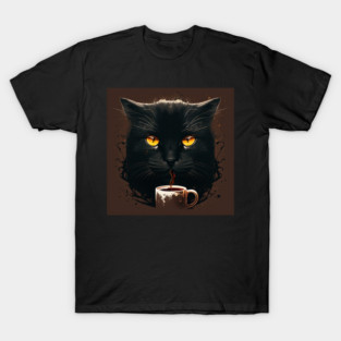 Black Cat Drinking Coffee, Coffee Cat Lover T-Shirt