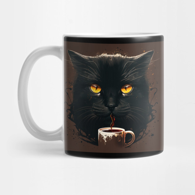 Black Cat Drinking Coffee, Coffee Cat Lover by logiamerch