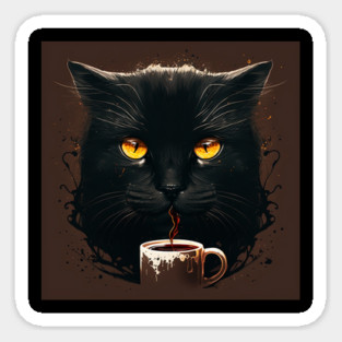 Black Cat Drinking Coffee, Coffee Cat Lover Magnet