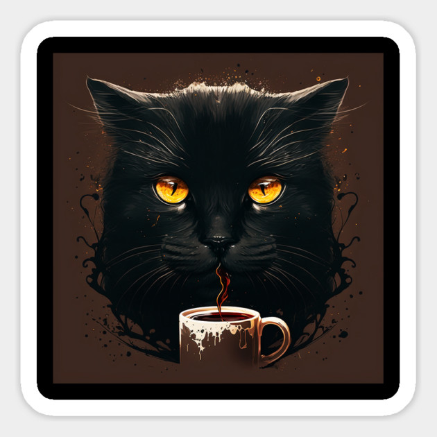 Black Cat Drinking Coffee, Coffee Cat Lover Magnet by logiamerch