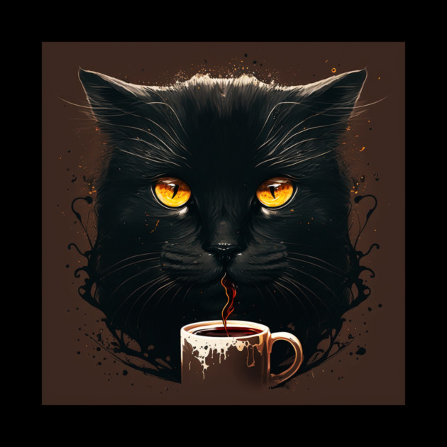 Black Cat Drinking Coffee, Coffee Cat Lover by logiamerch