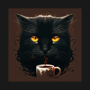 Black Cat Drinking Coffee, Coffee Cat Lover T-Shirt