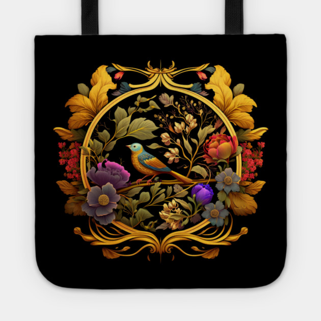 Bird with Floral Ornament Tote by logiamerch