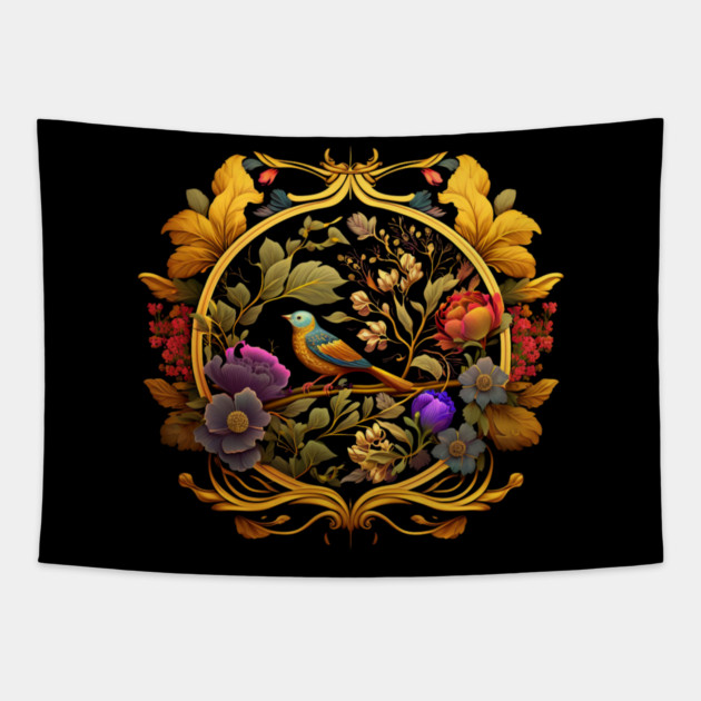 Bird with Floral Ornament Tapestry by logiamerch