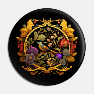 Bird with Floral Ornament Pin