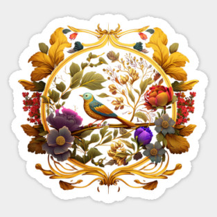 Bird with Floral Ornament Sticker