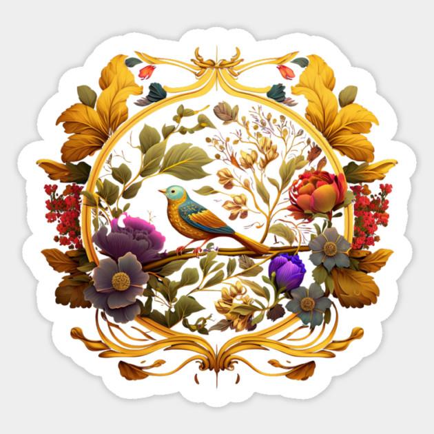 Bird with Floral Ornament Sticker by logiamerch