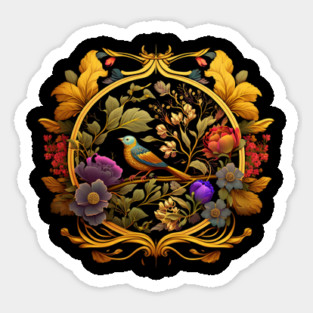 Bird with Floral Ornament Magnet