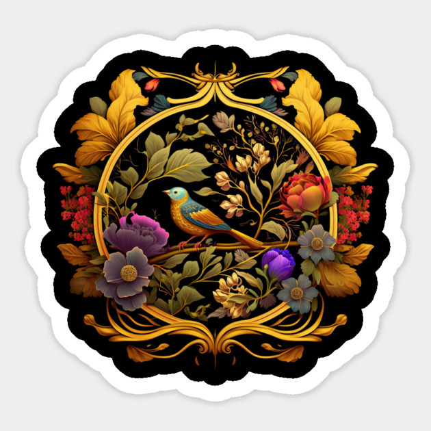 Bird with Floral Ornament Magnet by logiamerch