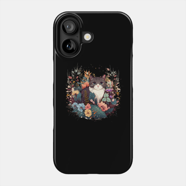 Cat in Floral Ornament, Love Cats Phone Case by logiamerch