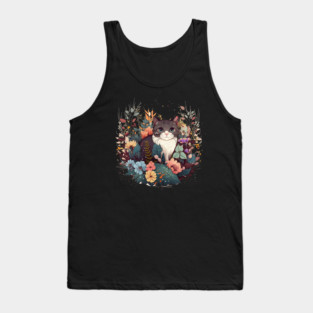 Cat in Floral Ornament, Love Cats Tank Top