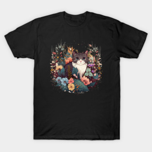 Cat in Floral Ornament, Love Cats T-Shirt