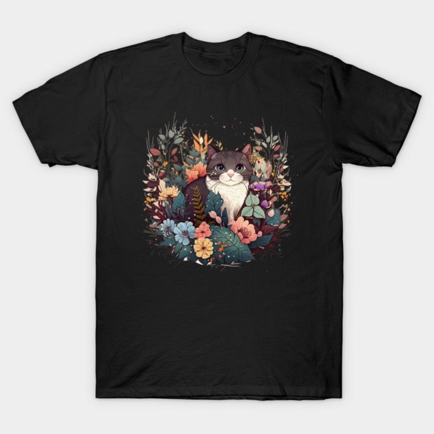 Cat in Floral Ornament, Love Cats T-Shirt by logiamerch