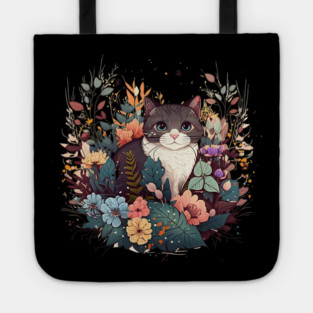 Cat in Floral Ornament, Love Cats Tote