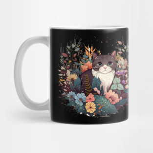 Cat in Floral Ornament, Love Cats Mug