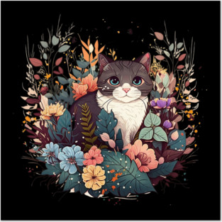 Cat in Floral Ornament, Love Cats Posters and Art