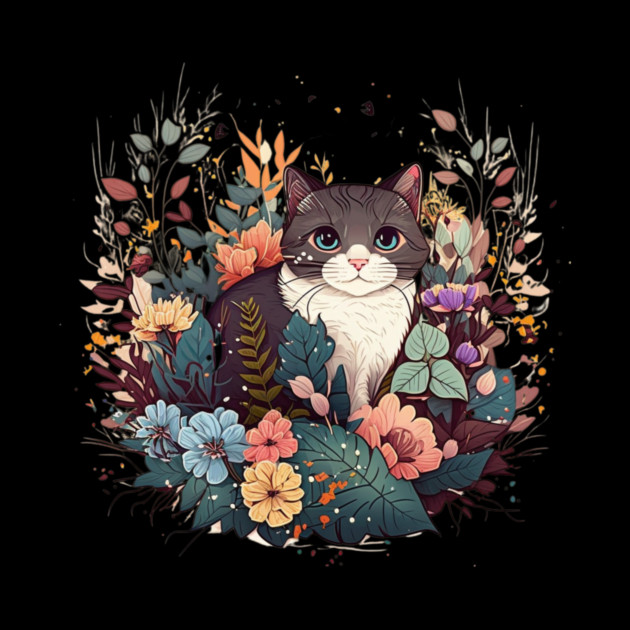 Cat in Floral Ornament, Love Cats by logiamerch