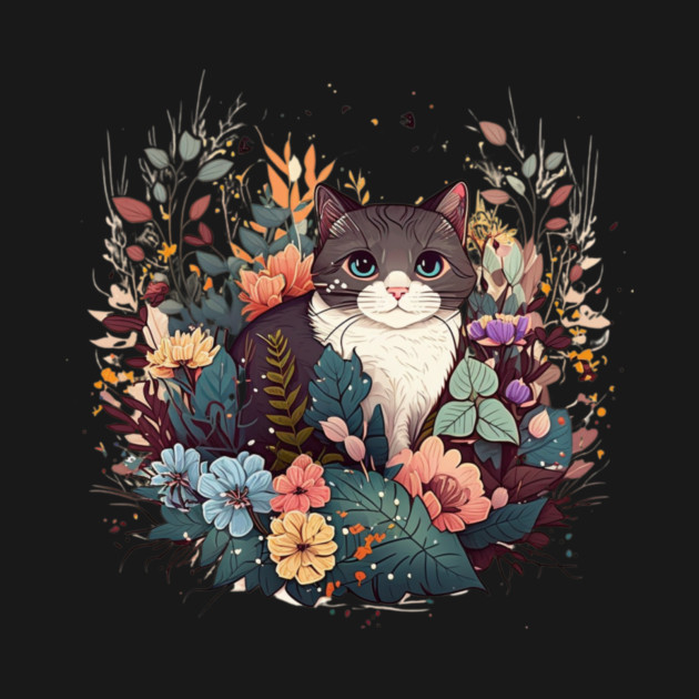 Cat in Floral Ornament, Love Cats by logiamerch