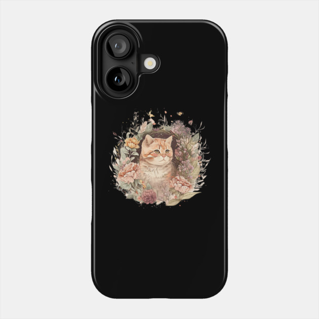 Cat in Floral Ornament, Love Cats Phone Case by logiamerch