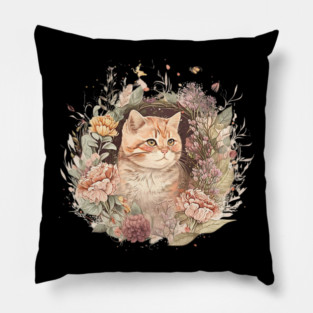 Cat in Floral Ornament, Love Cats Pillow
