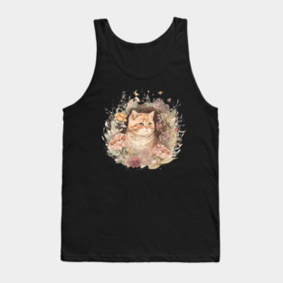 Cat in Floral Ornament, Love Cats Tank Top