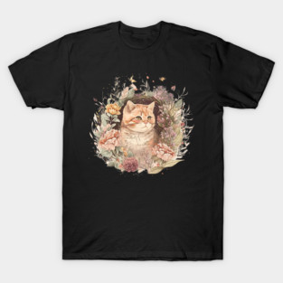 Cat in Floral Ornament, Love Cats T-Shirt