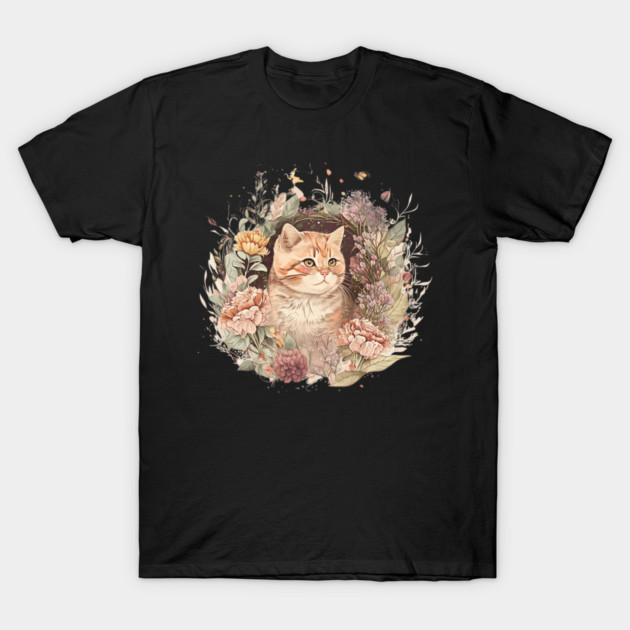 Cat in Floral Ornament, Love Cats T-Shirt by logiamerch