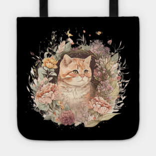 Cat in Floral Ornament, Love Cats Tote