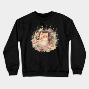 Cat in Floral Ornament, Love Cats Crewneck Sweatshirt